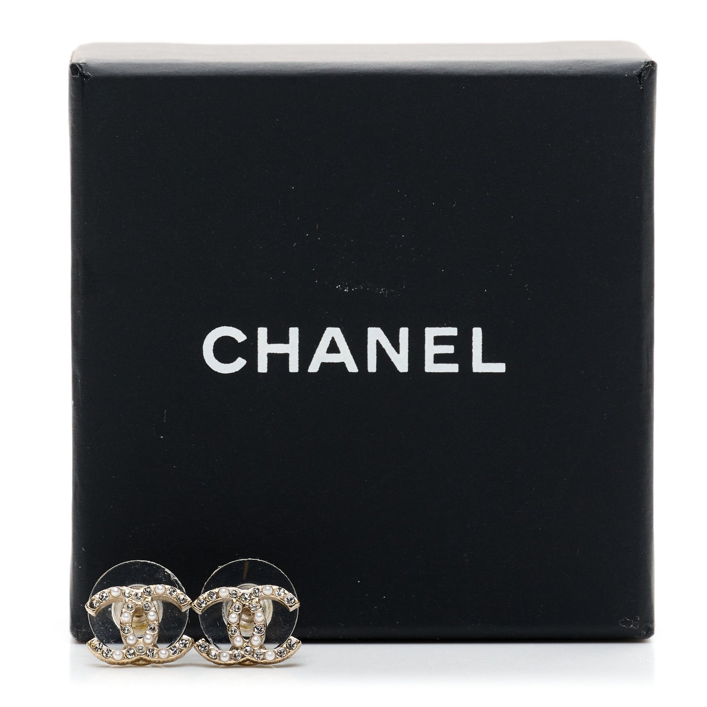 Pearl Crystal CC Earrings Gold