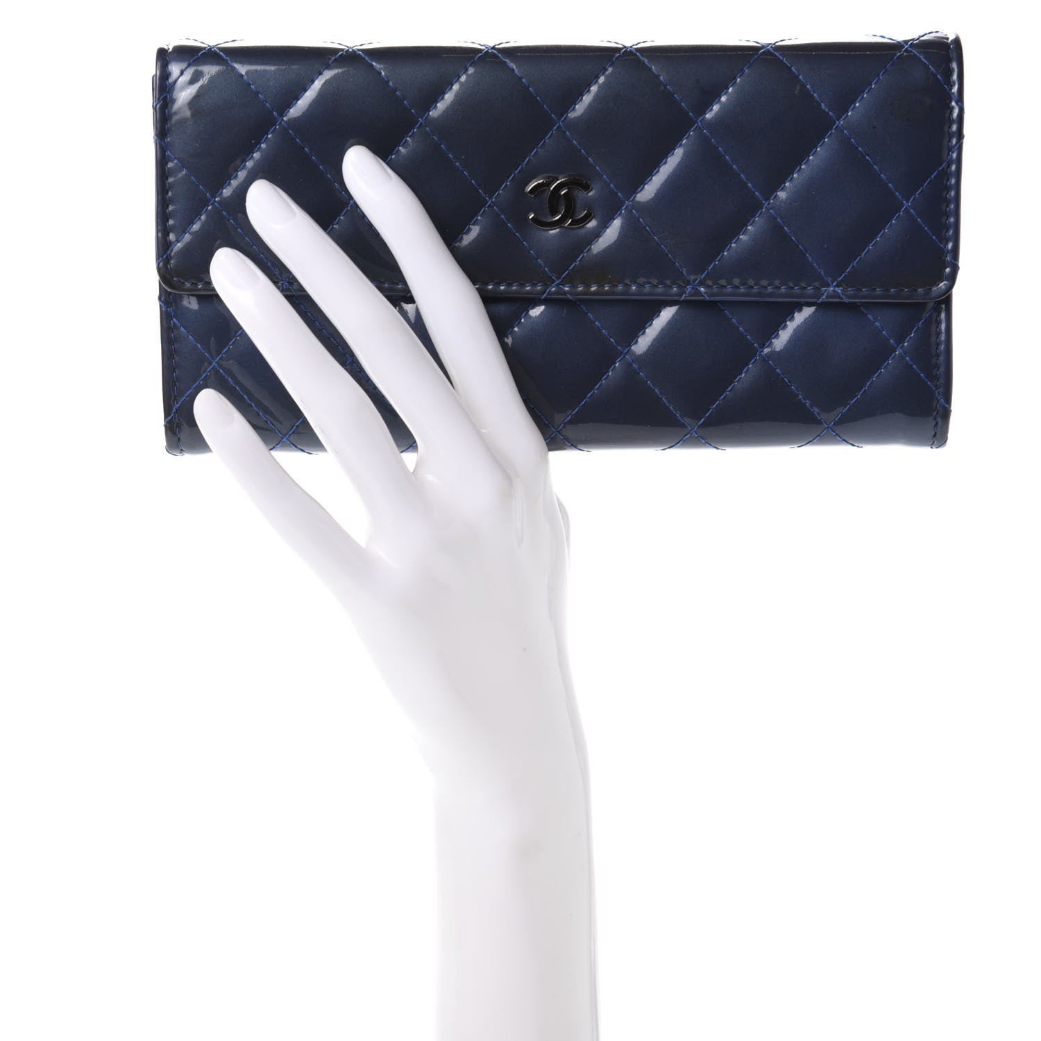 Chanel Patent Quilted Large Flap Wallet Blue 2 of 10