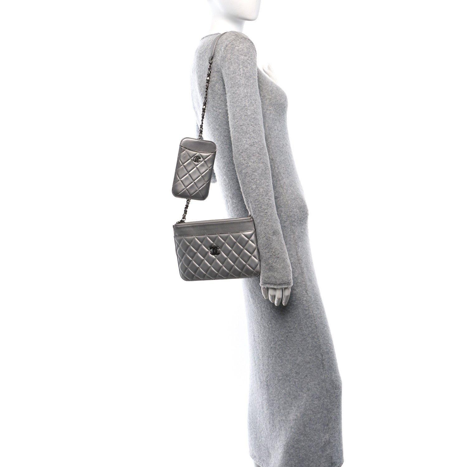 Chanel Metallic Lambskin Quilted Clutch With Chain Silver 2 of 14