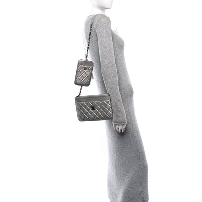 Chanel Metallic Lambskin Quilted Clutch With Chain Silver 2 of 14