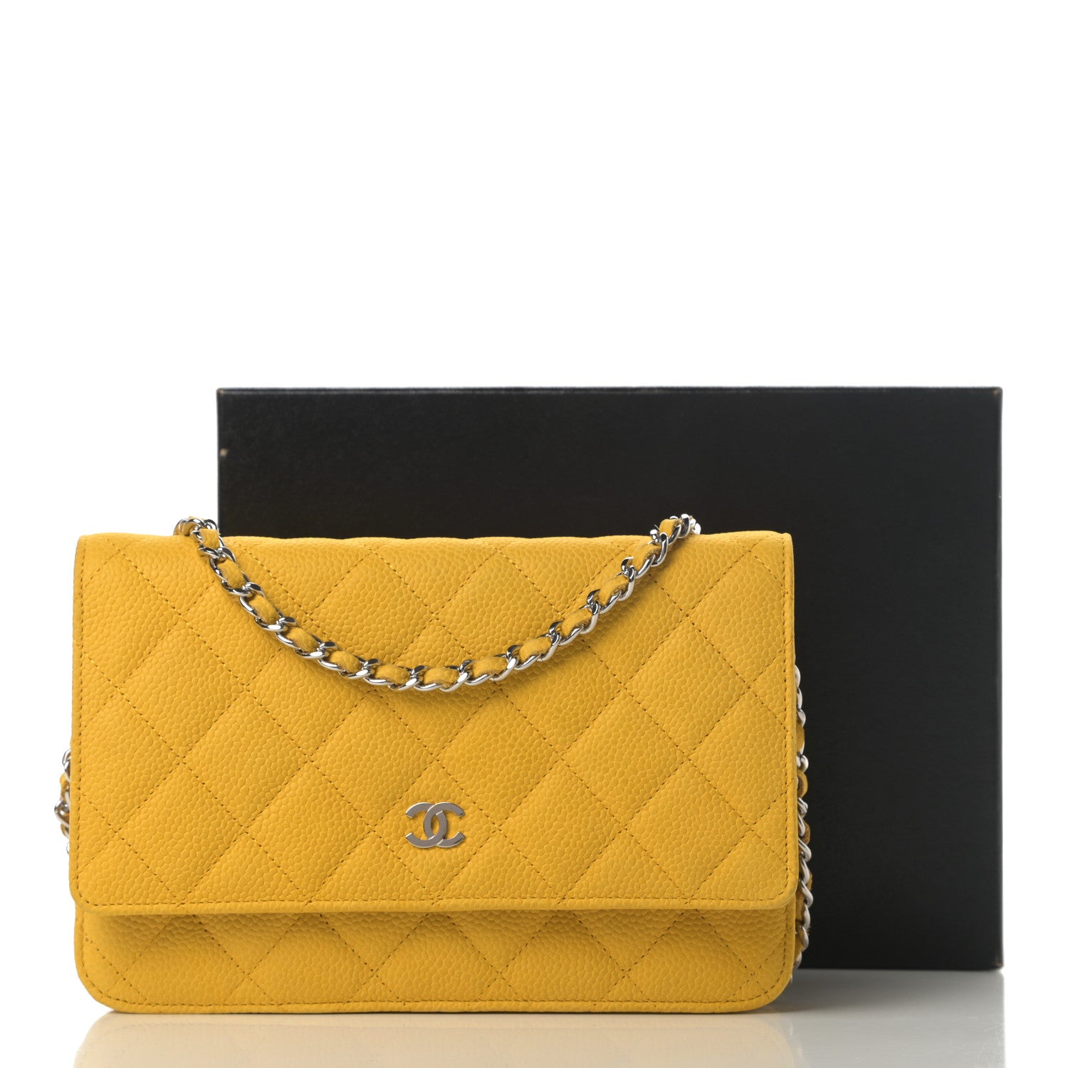 Chanel Iridescent Caviar Quilted Wallet on Chain WOC Yellow 14 of 14