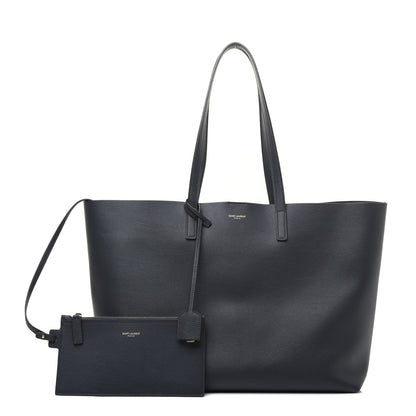 Saint Laurent Calfskin Large Shopping Tote Navy 1 of 22