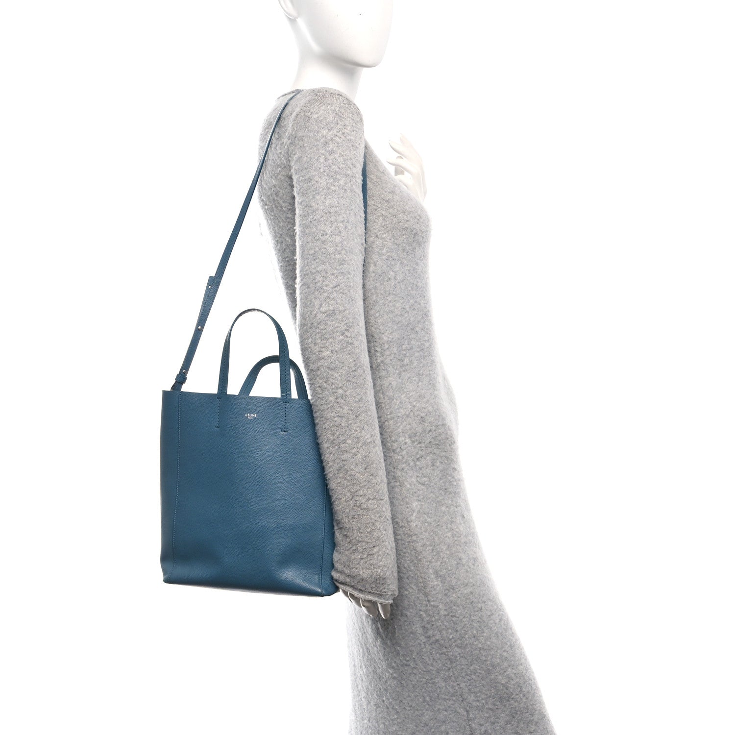 Celine Grained Calfskin Small Vertical Cabas Slate Blue 2 of 9