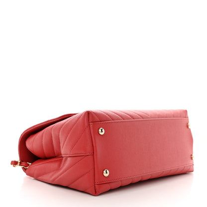 Chanel Caviar Chevron Quilted Small Coco Handle Flap Red 4 of 10