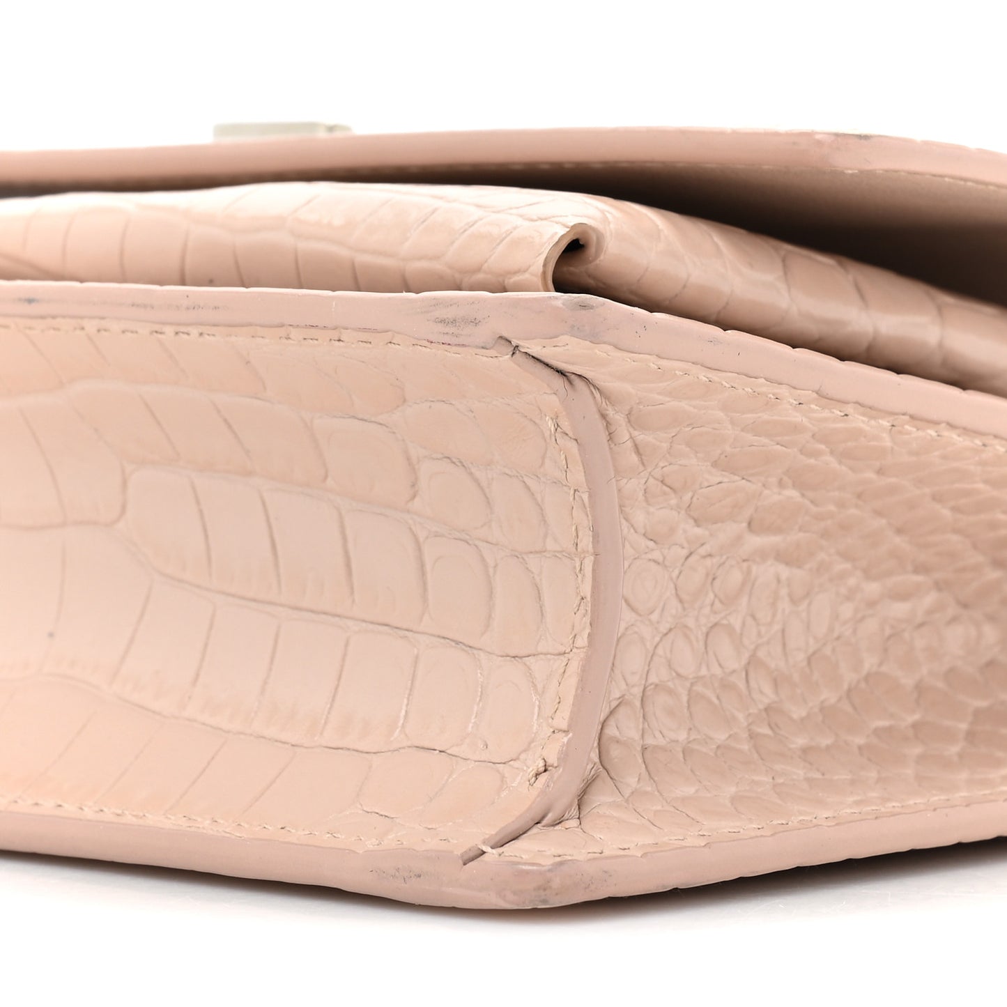 Calfskin Crocodile Embossed Monogram Sunset Chain Wallet Marble Pink