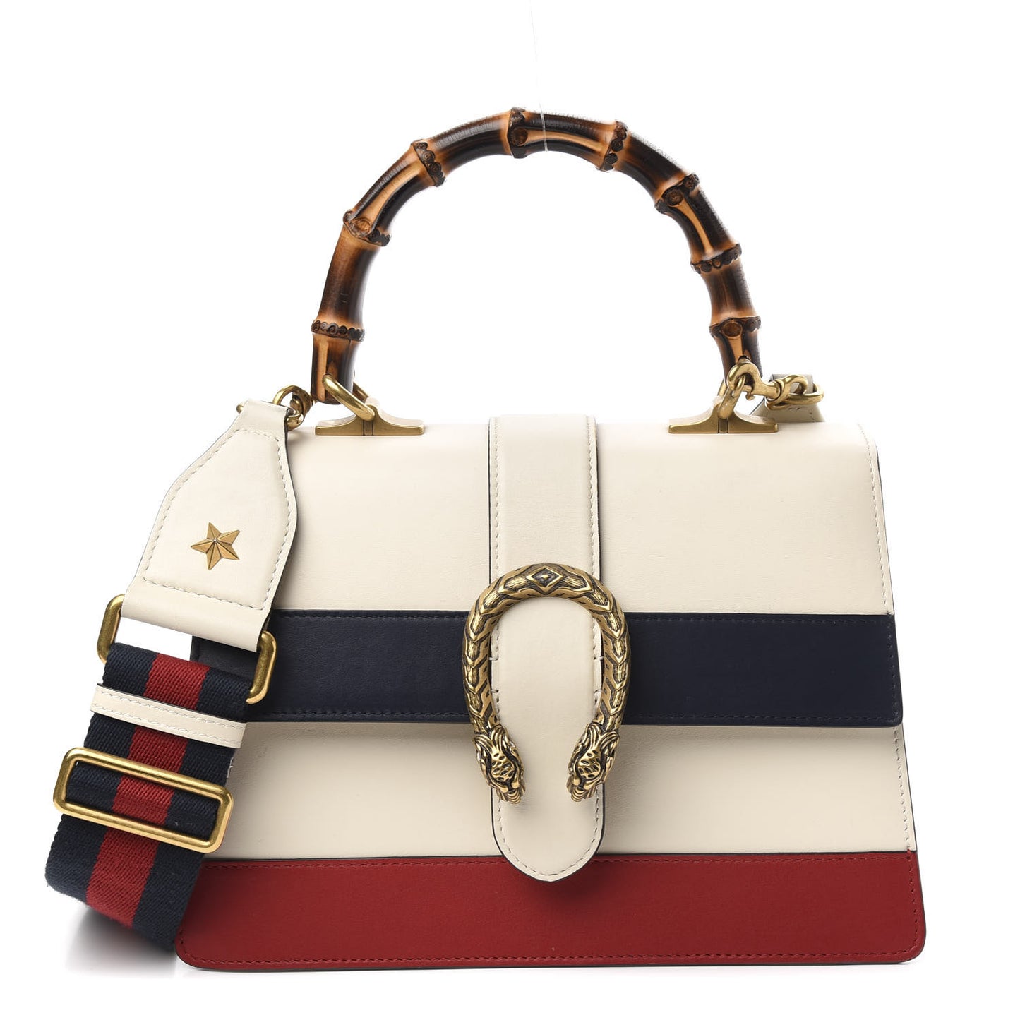 Calfskin Bamboo Web Medium Dionysus Top Handle Bag White Blue Hibiscus Red
