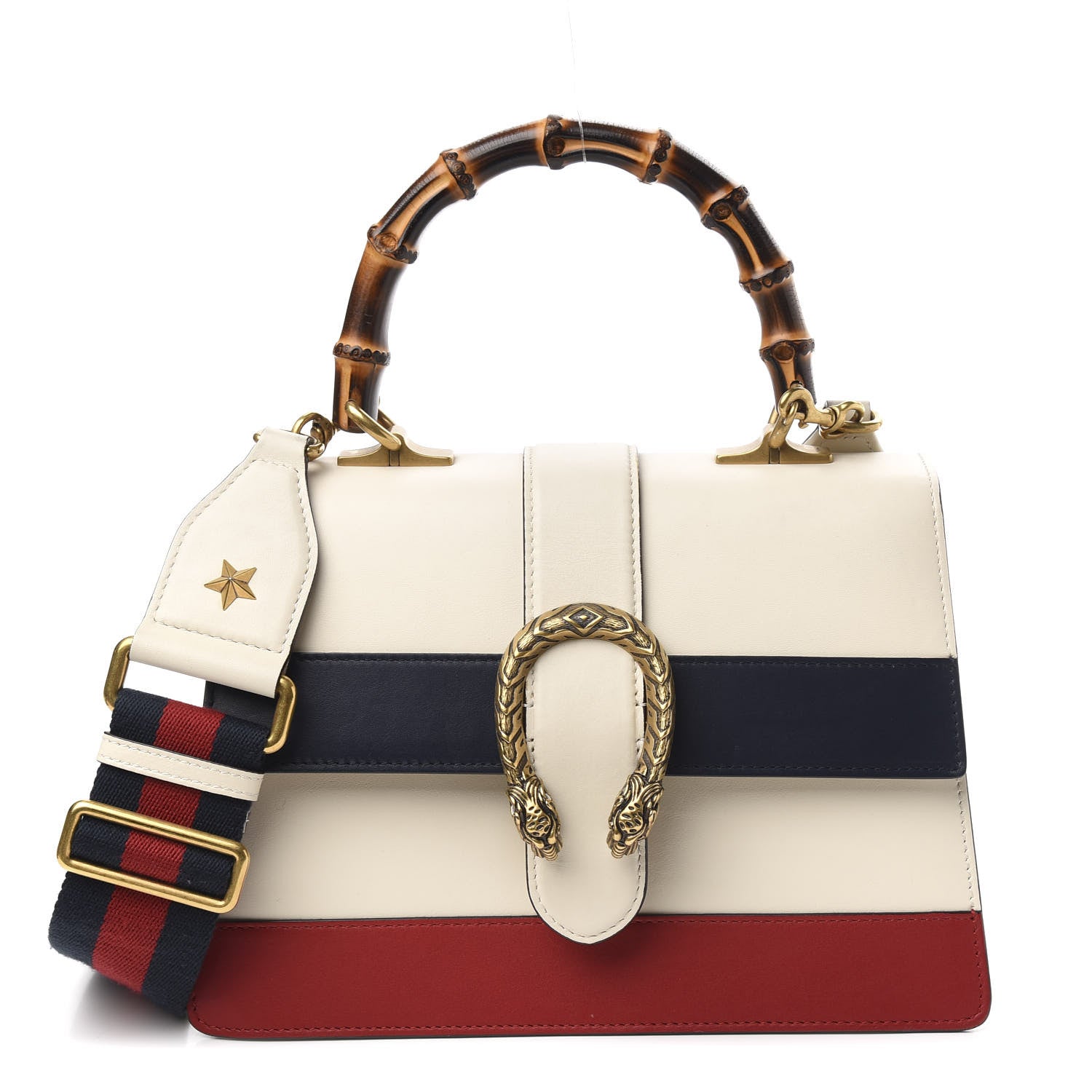Gucci Calfskin Bamboo Web Medium Dionysus Top Handle Bag White Blue Hibiscus Red 1 of 9