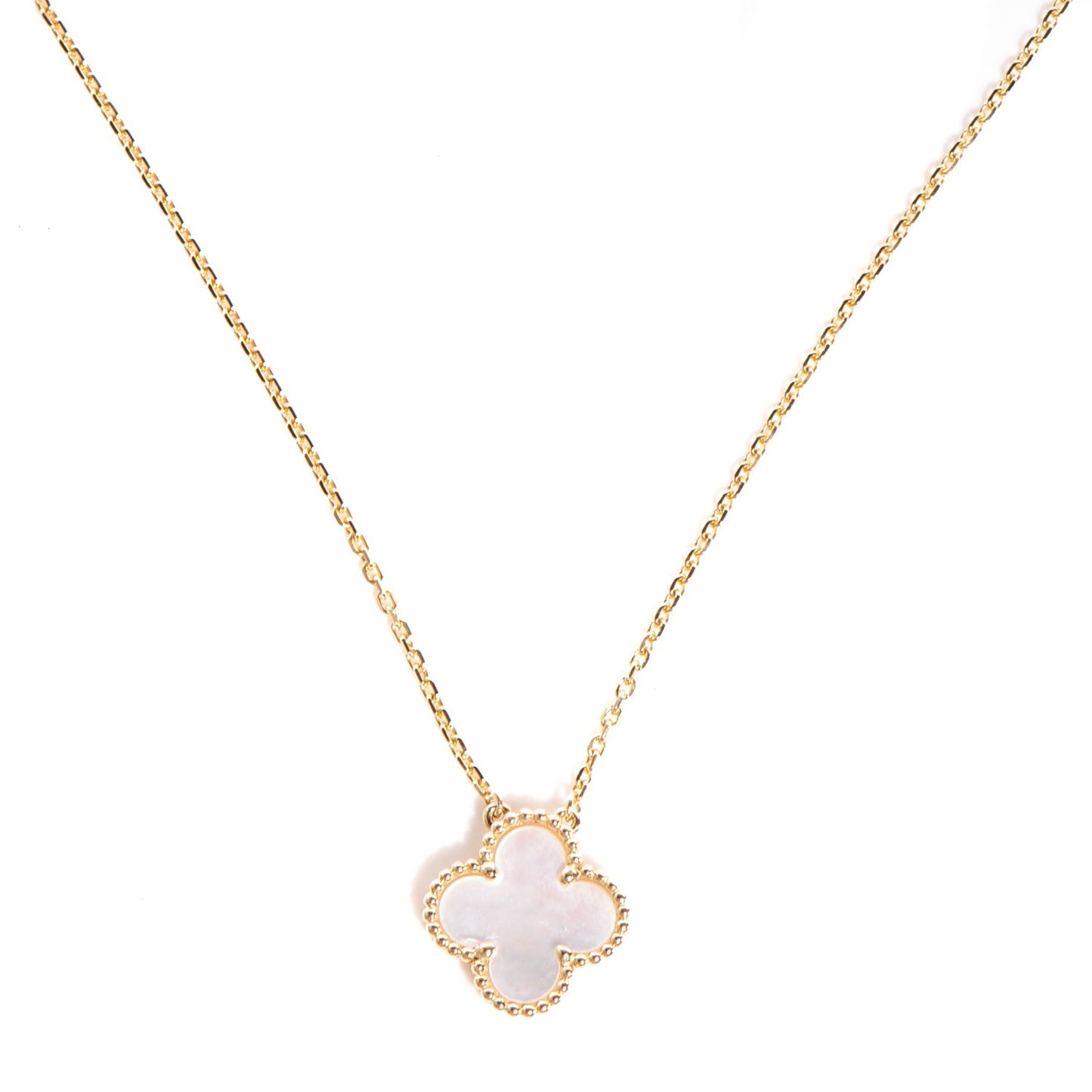18K Yellow Gold Mother of Pearl Vintage Alhambra Pendant Necklace