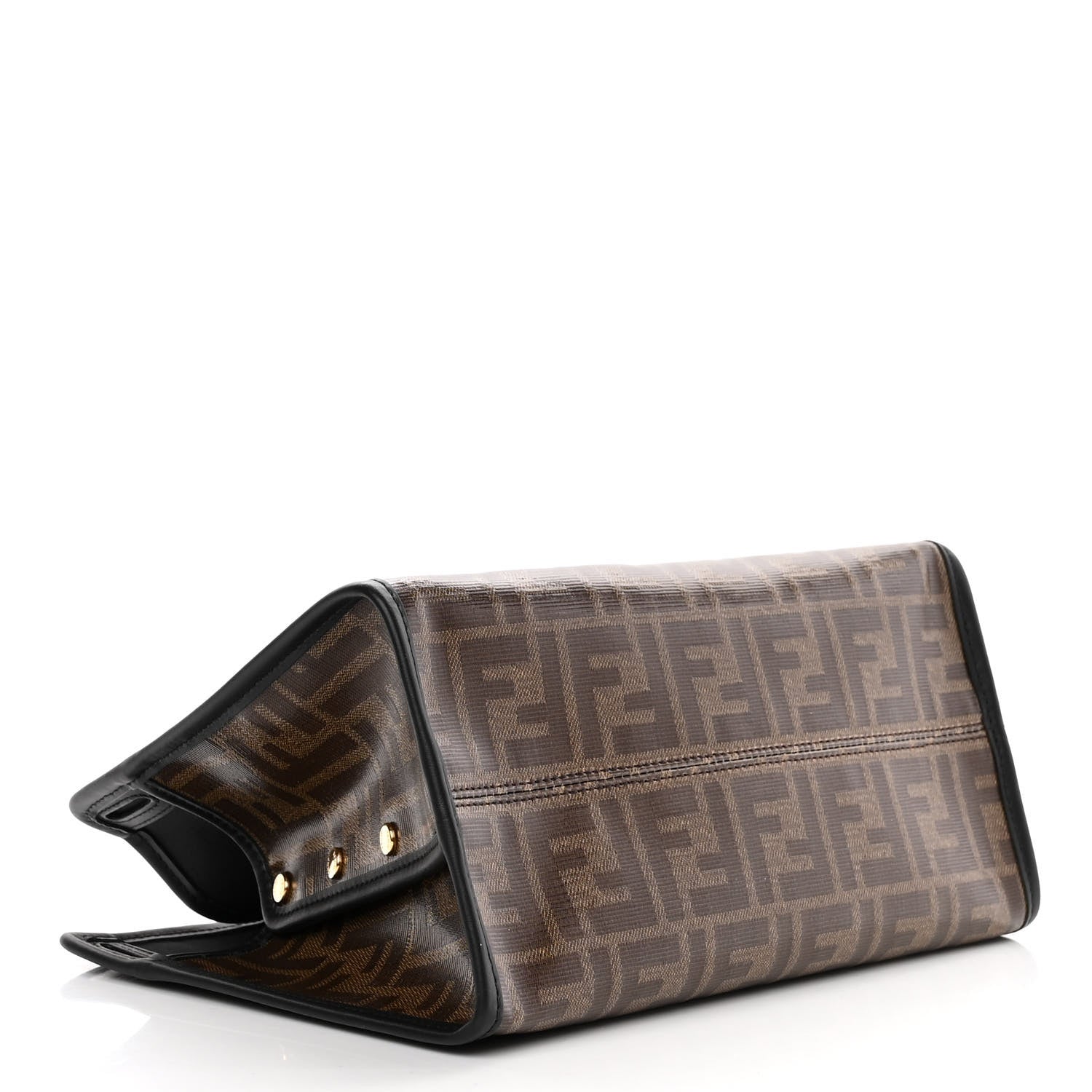 Fendi Glazed Fabric Vitello Century FF 1974 Stamp Patch Mini Peekaboo Defender Cover Mogano Panna Black 4 of 10