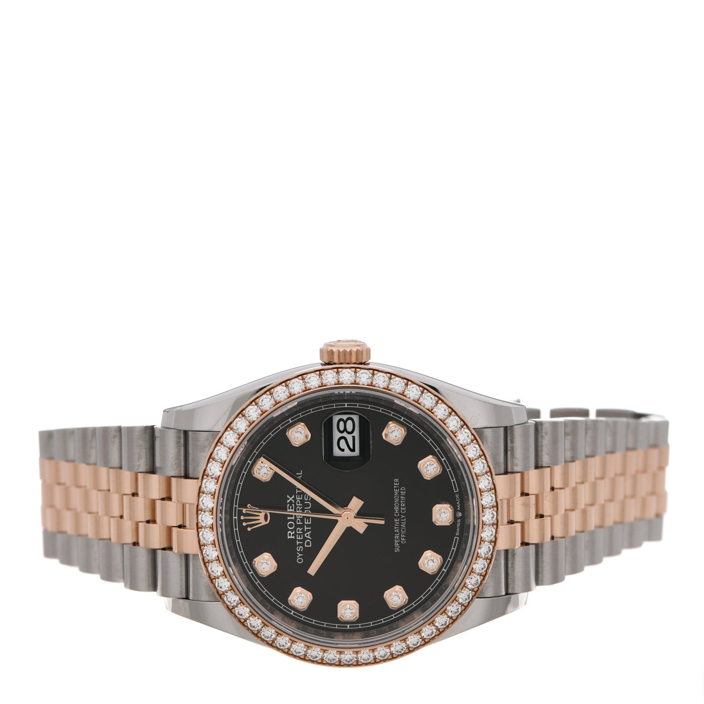 Stainless Steel 18K Everose Gold Diamond Bezel 36mm Oyster Perpetual Datejust Watch Black 126281RBR