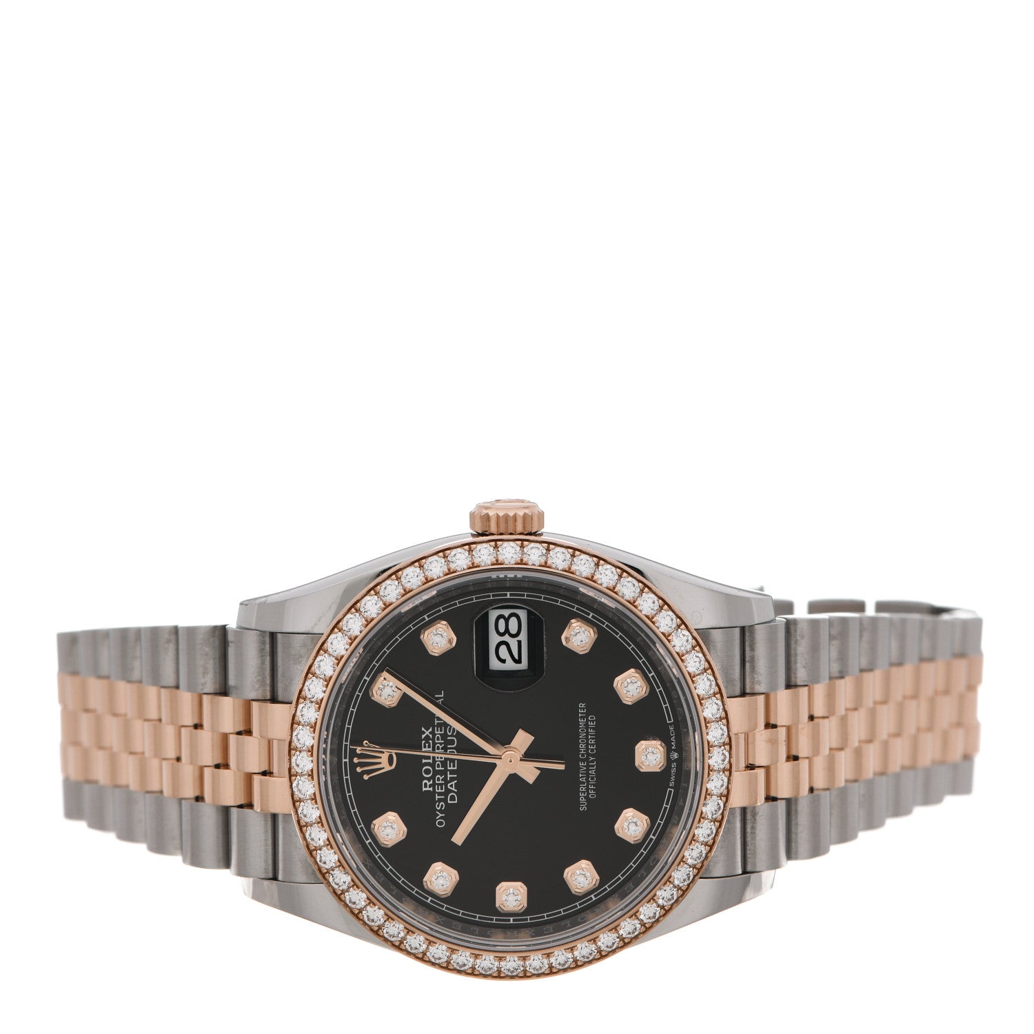 Rolex Stainless Steel 18K Everose Gold Diamond Bezel 36mm Oyster Perpetual Datejust Watch Black 126281RBR 2 of 5