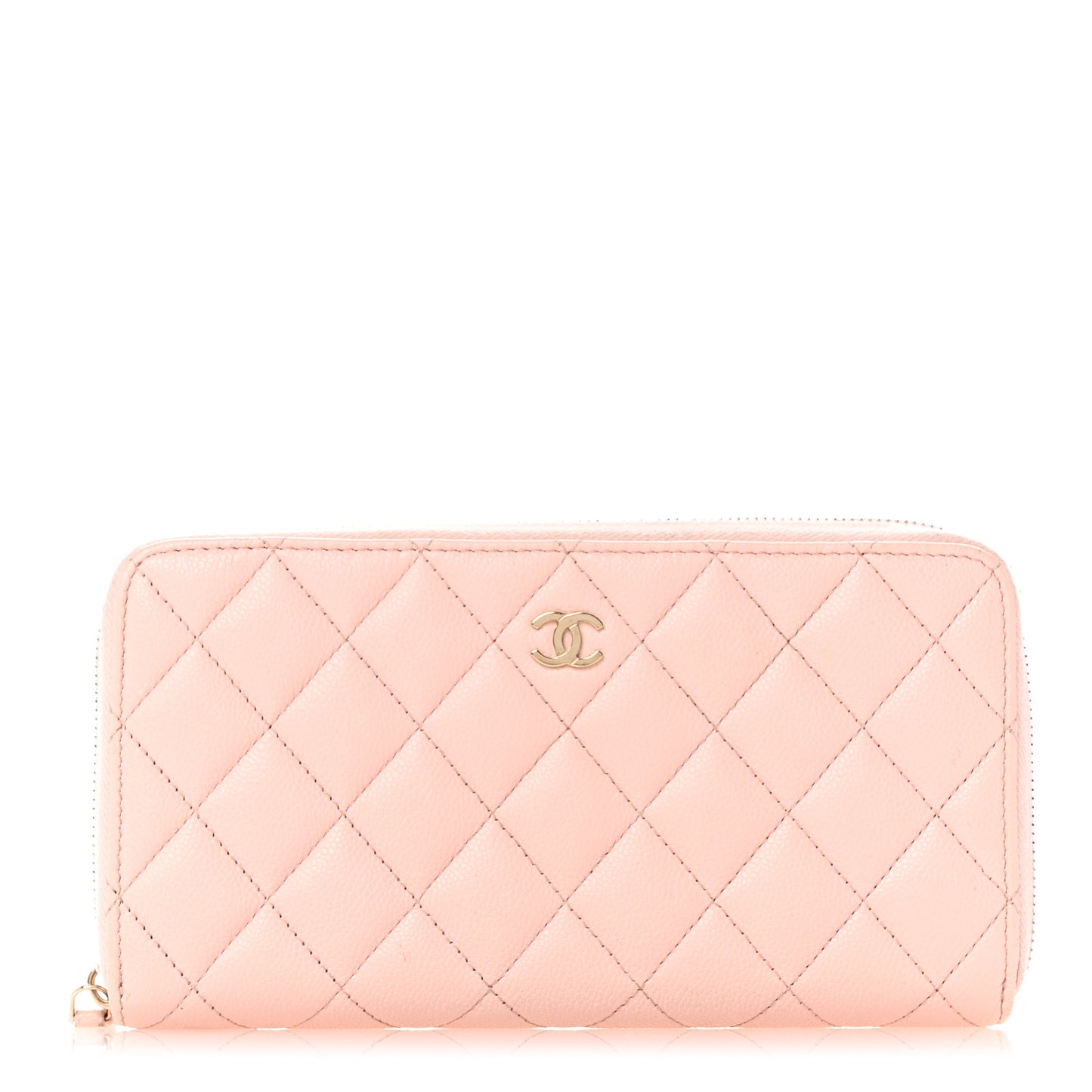 Caviar Quilted Large Gusset Zip Around Wallet Light Pink