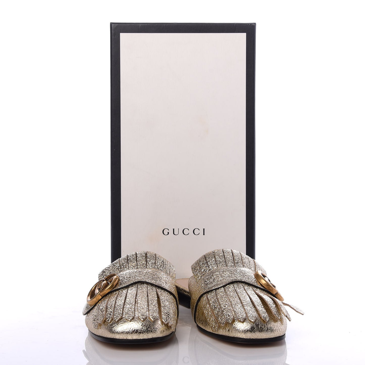 Galassia Womens GG Marmont Fringe Slippers 37.5 Platino