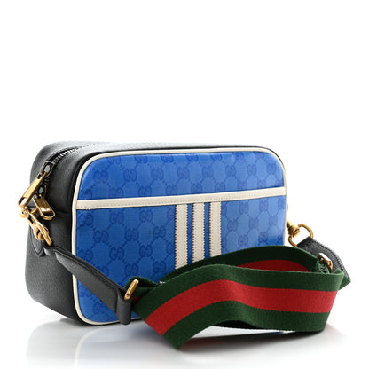 Gucci X ADIDAS Crystal Vintage Monogram Textured Dollar Calfskin Web Trefoil Logo Small Messenger Bag Bright Splash Off White Black 3 of 10
