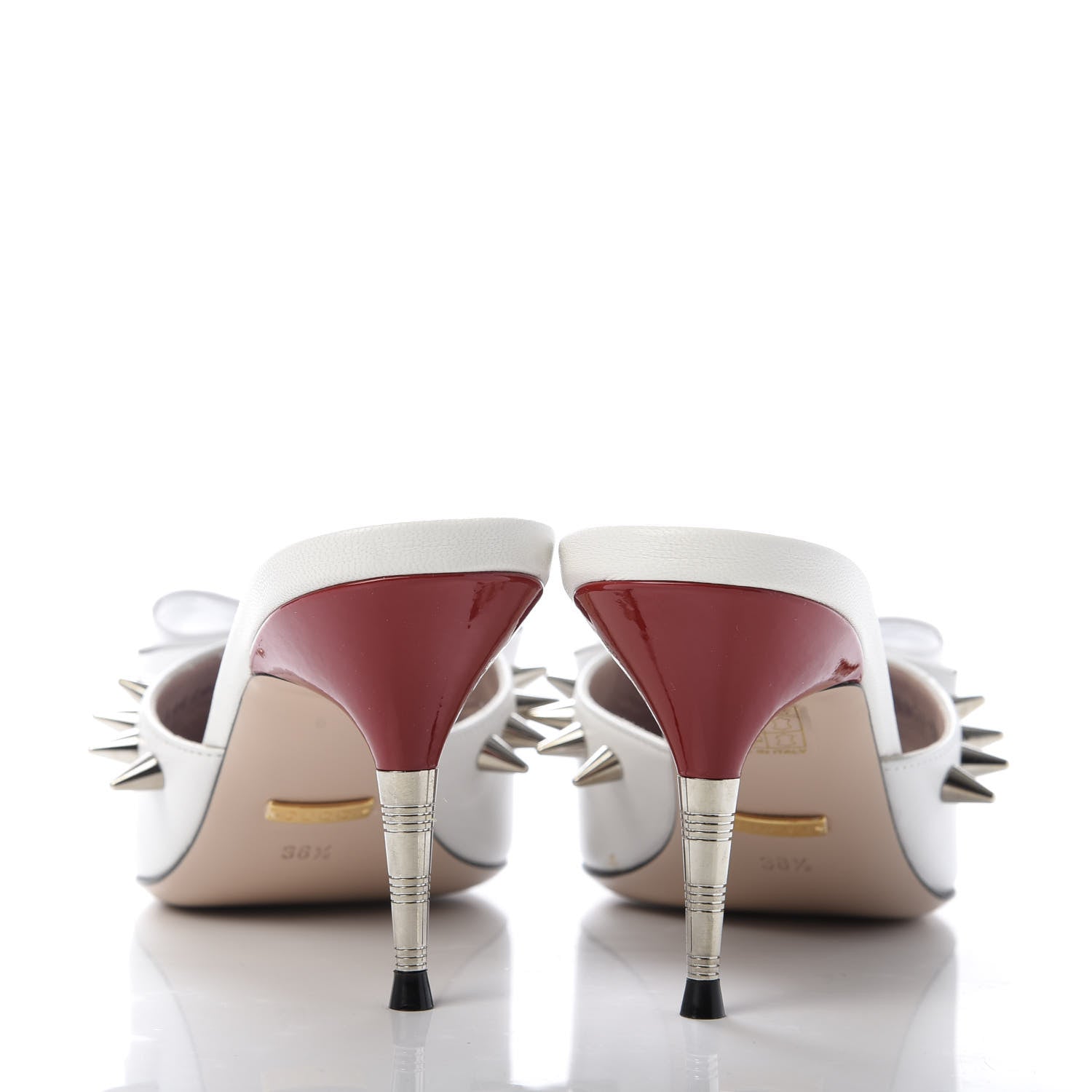 Gucci Patent GG Bow Sadie Spike Mid Heel Mules 38.5 White 6 of 9