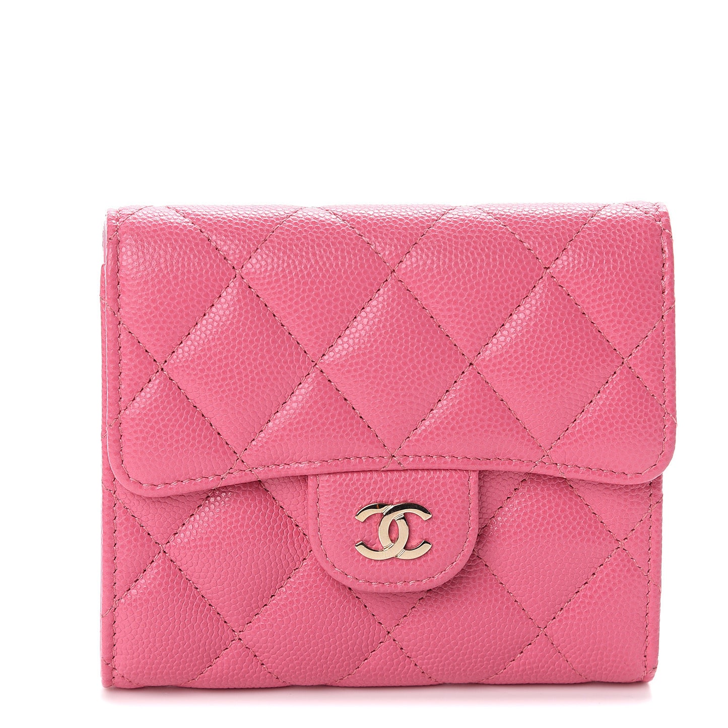 Caviar Quilted Compact Flap Wallet Pink