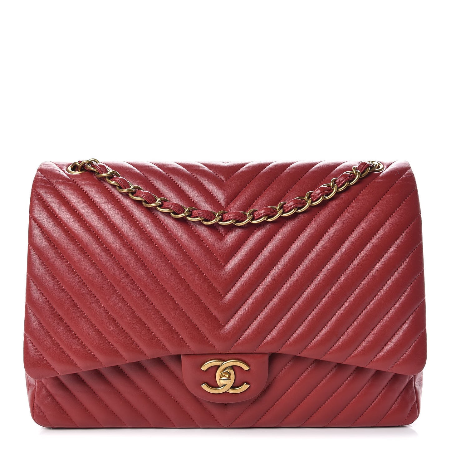 Lambskin Chevron Quilted Maxi Double Flap Red
