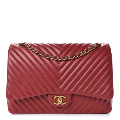 Chanel Lambskin Chevron Quilted Maxi Double Flap Red 1 of 26