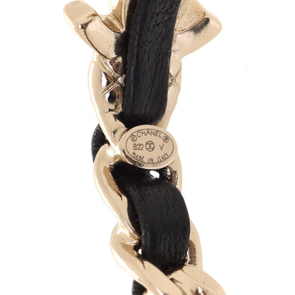 Chanel Metal Lambskin Quilted CC Turnlock Chain Hoop Earrings Gold Black 4 of 5