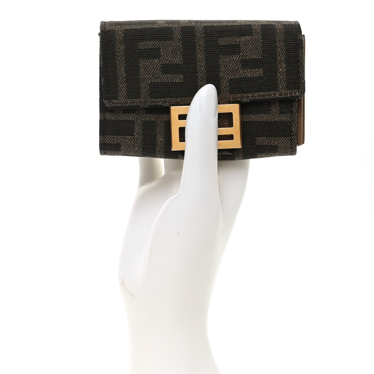 Fendi Fabric Jacquard FF 1974 Flap Card Holder Tobacco Moro 2 of 8