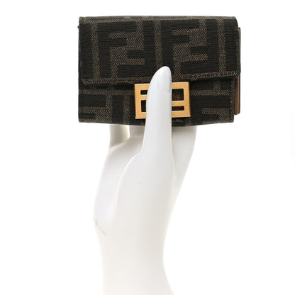 Fendi Fabric Jacquard FF 1974 Flap Card Holder Tobacco Moro 2 of 8