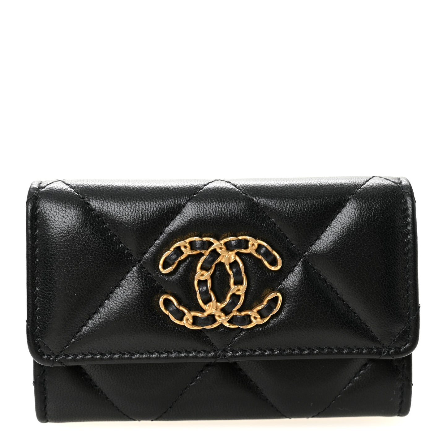 Lambskin Quilted Chanel 19 Flap Card Holder Black
