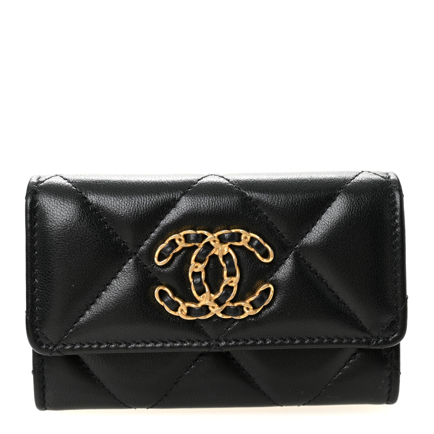 Chanel Lambskin Quilted Chanel 19 Flap Card Holder Black 1 of 8