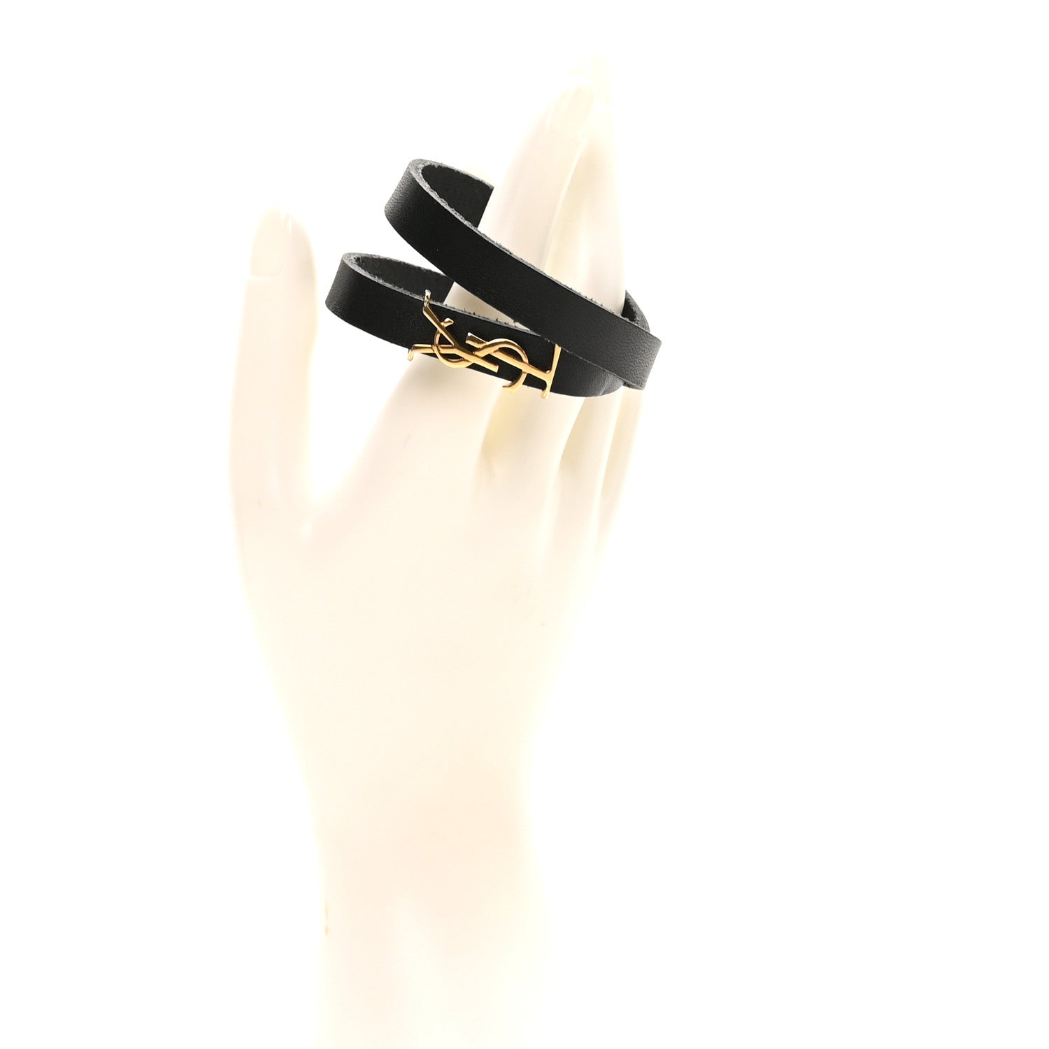 Saint Laurent Calfskin Opyum Double Wrap Bracelet Black 2 of 4