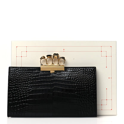 Alexander McQueen Calfskin Crocodile Embossed Knuckle Flat Clutch Black 9 of 9