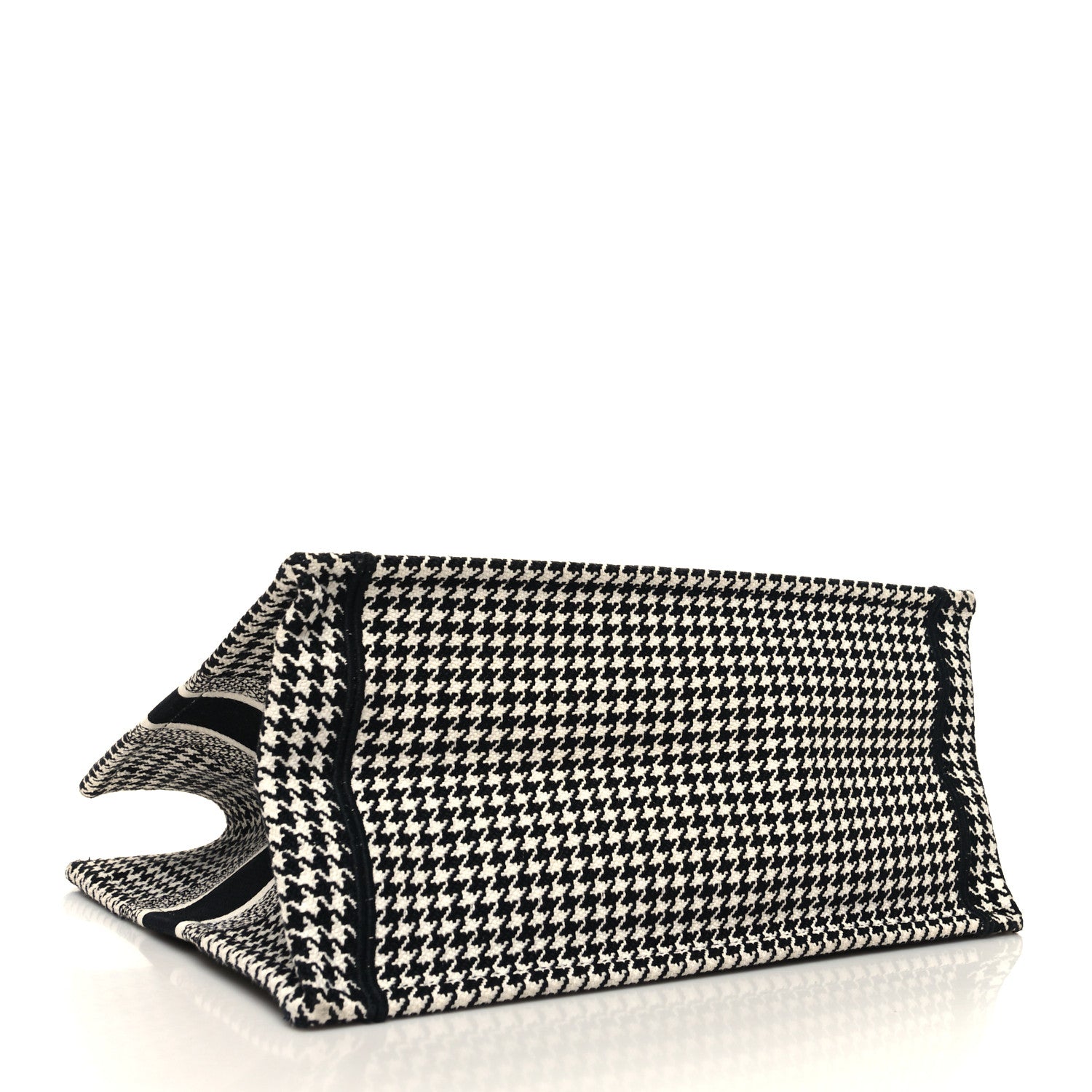 Christian Dior Canvas Houndstooth Embroidered Medium Book Tote Black White 4 of 13