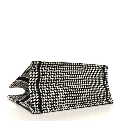 Christian Dior Canvas Houndstooth Embroidered Medium Book Tote Black White 4 of 13