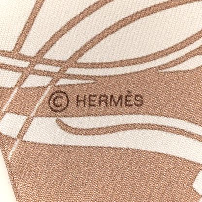 Hermes Silk Ex-Libris Twilly Beige White Caramel 3 of 4