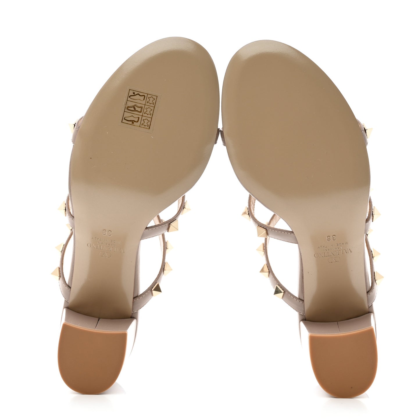Calfskin Rockstud 60mm Caged Slide Sandals 38 Poudre