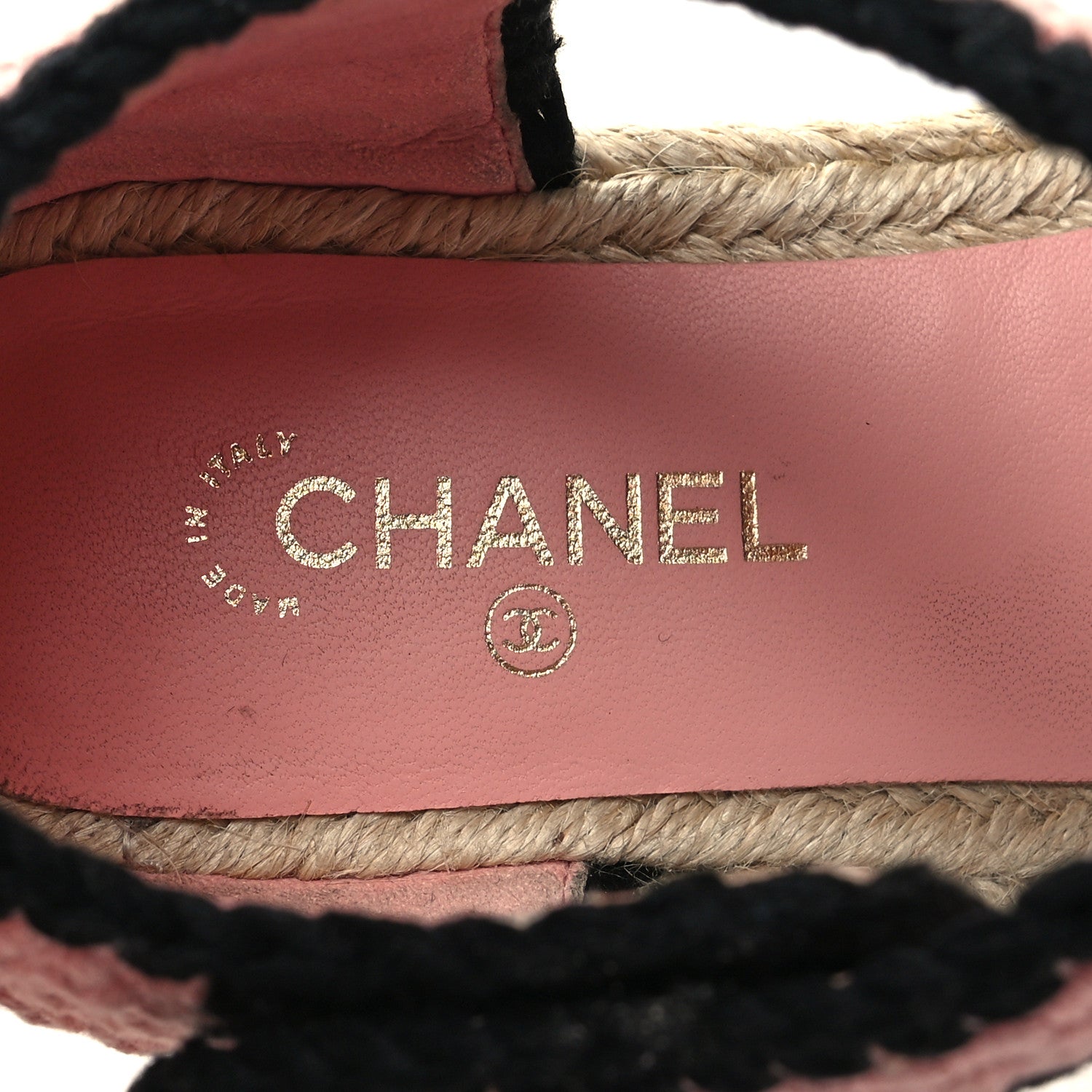 Chanel Braided Knit Cap Toe CC Ankle Strap Espadrilles 36 Light Pink Black 8 of 8