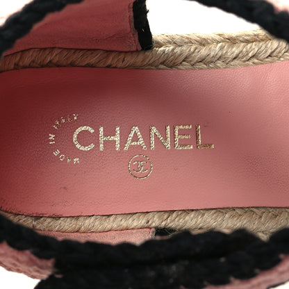 Chanel Braided Knit Cap Toe CC Ankle Strap Espadrilles 36 Light Pink Black 8 of 8