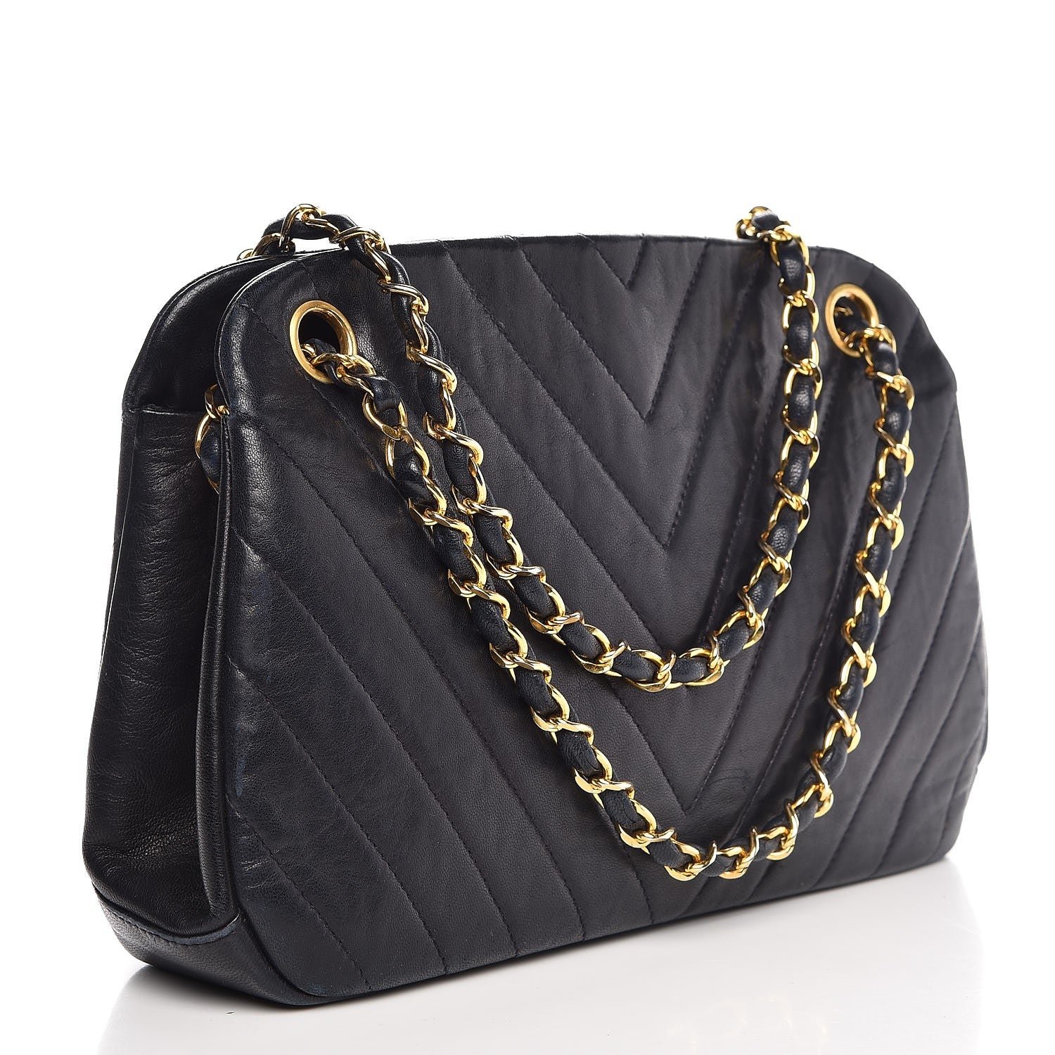 Chanel Vintage Lambskin Chevron Quilted Frame Shoulder Bag Navy 3 of 13