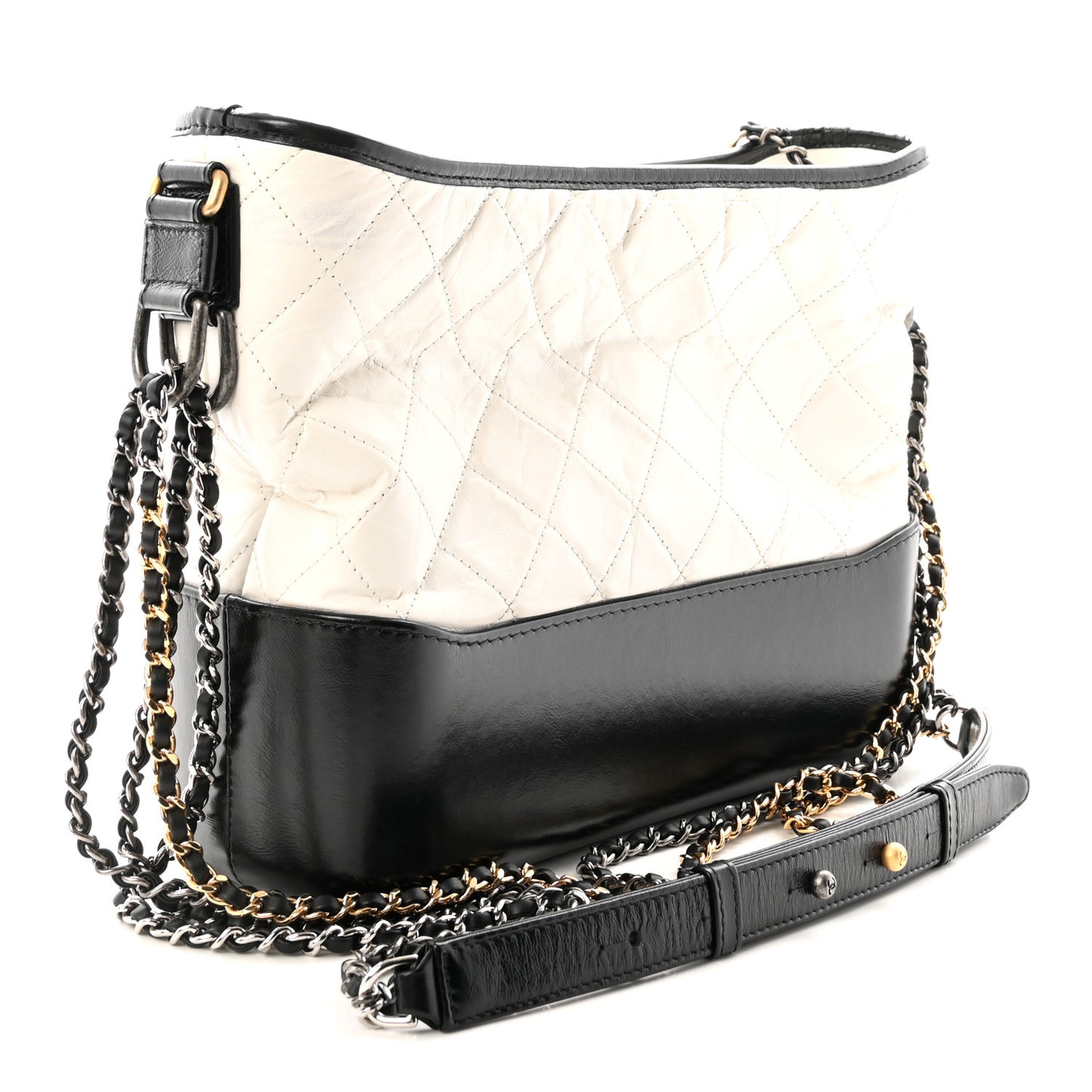 Aged Calfskin Quilted Medium Gabrielle Hobo Black White
