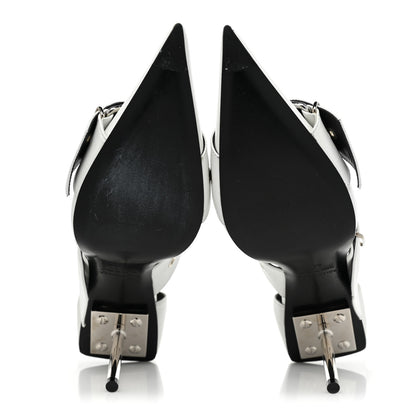 Balenciaga Shiny Kidskin Point Toe Buckle Pumps 38 White 6 of 12