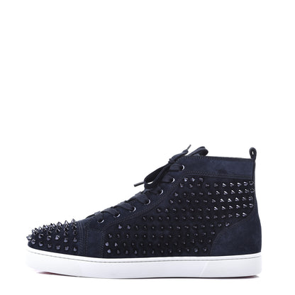 Christian Louboutin Veau Velours Mens Louis Spikes Flat Sneakers 45 Marine 1 of 9