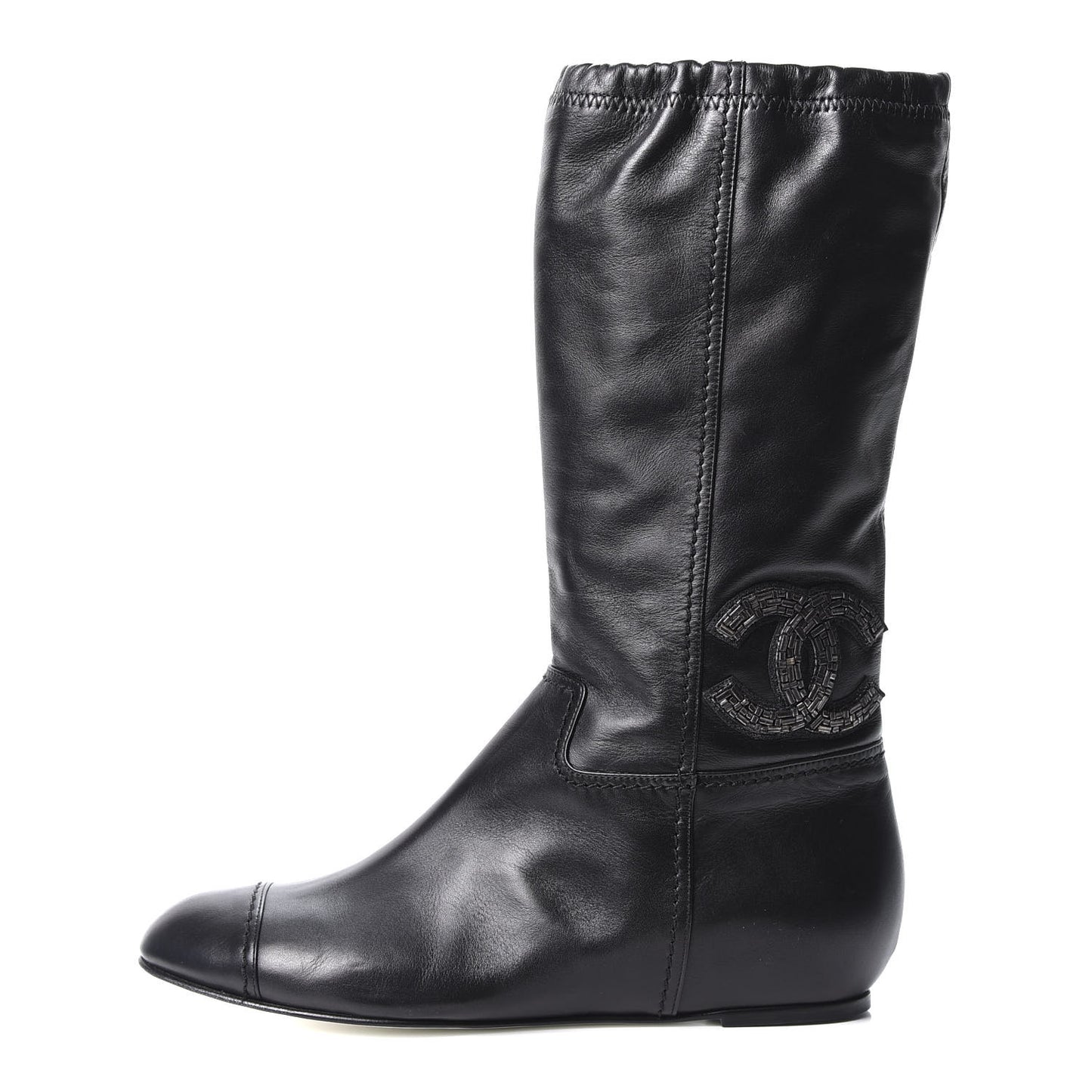 Lambskin Beaded CC Boots 37.5 Black