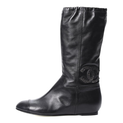 Chanel Lambskin Beaded CC Boots 37.5 Black 1 of 8