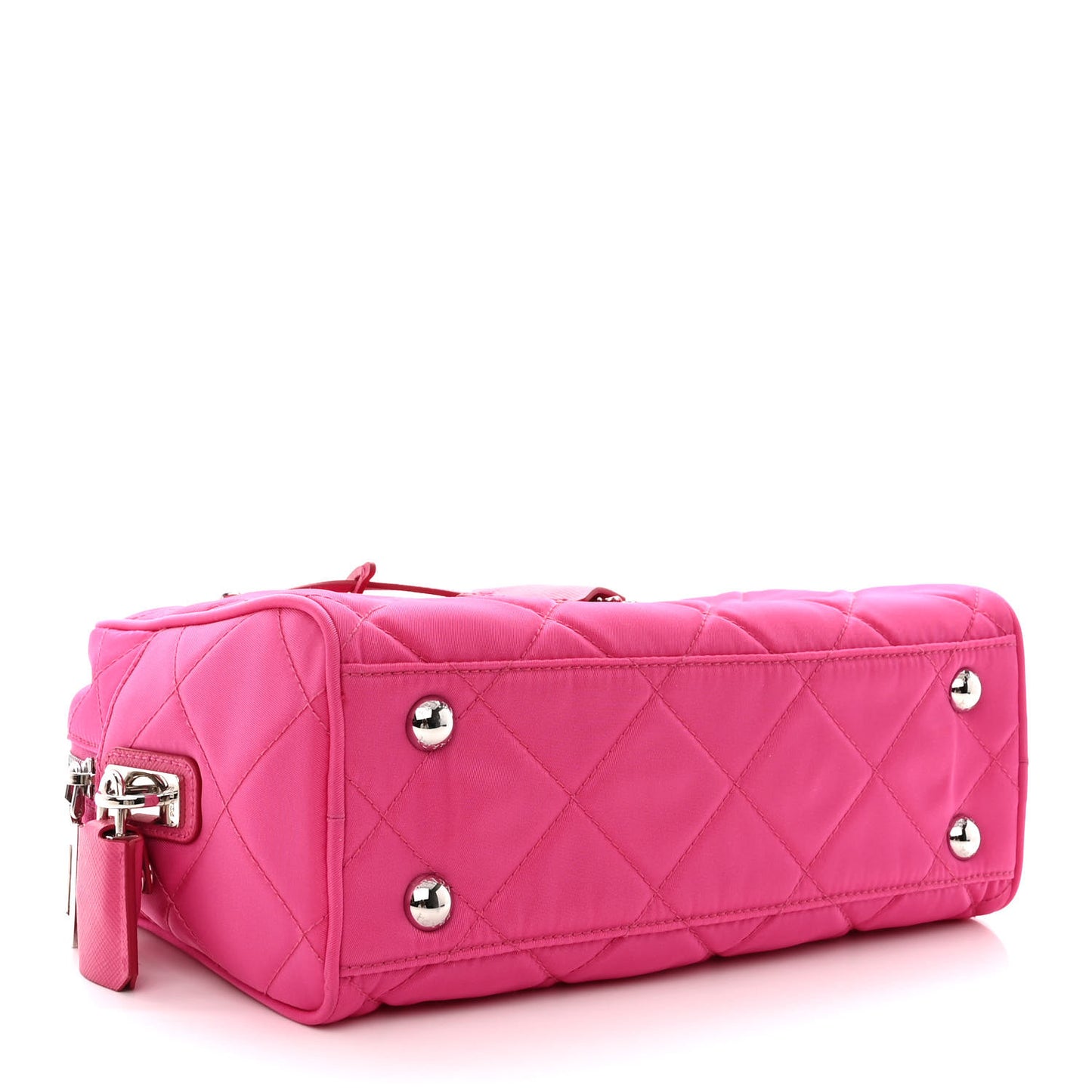 Nylon Tessuto Impuntu Quilted Chain Shoulder Bag Fuxia