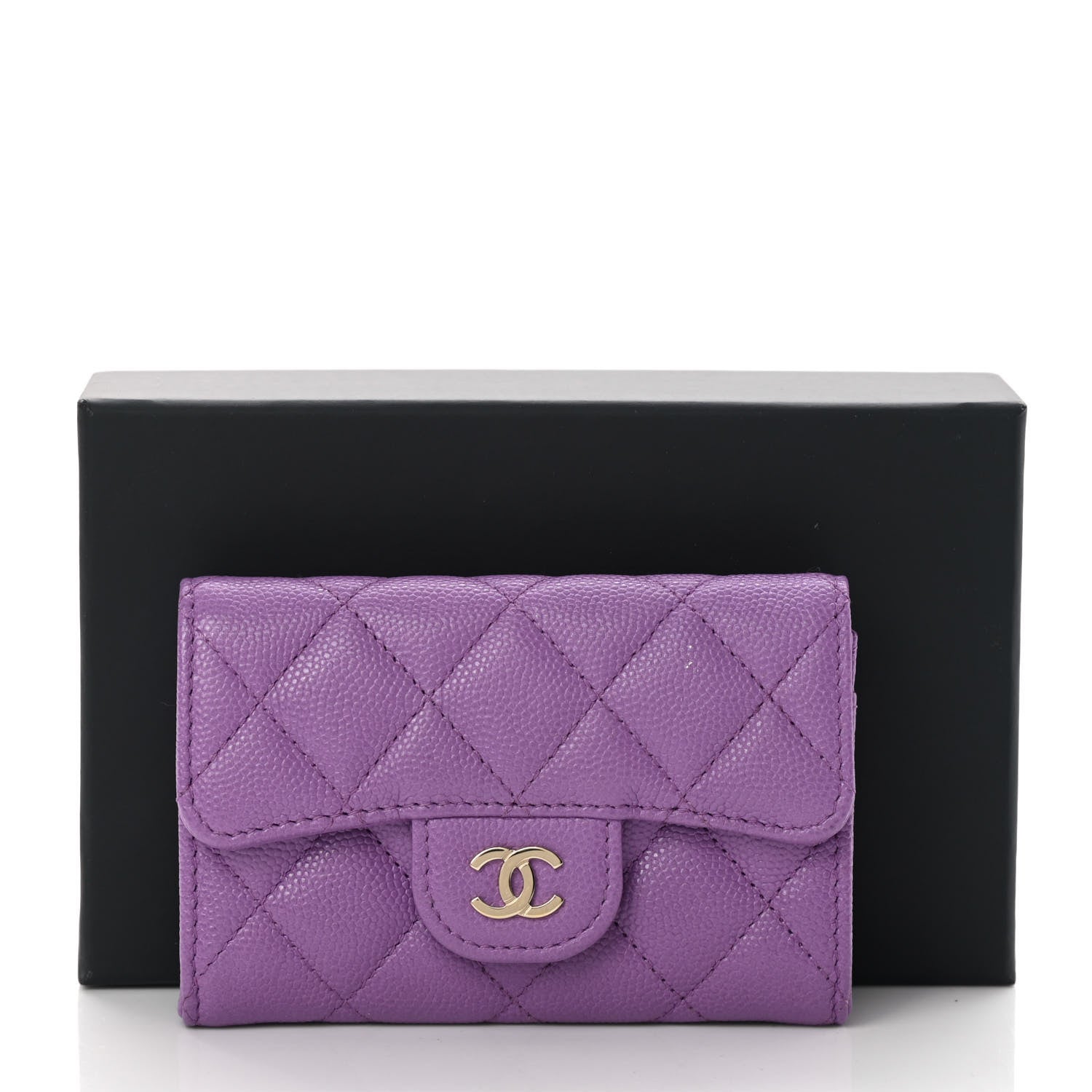 Chanel Caviar Quilted Flap Card Holder Wallet Purple 10 of 10