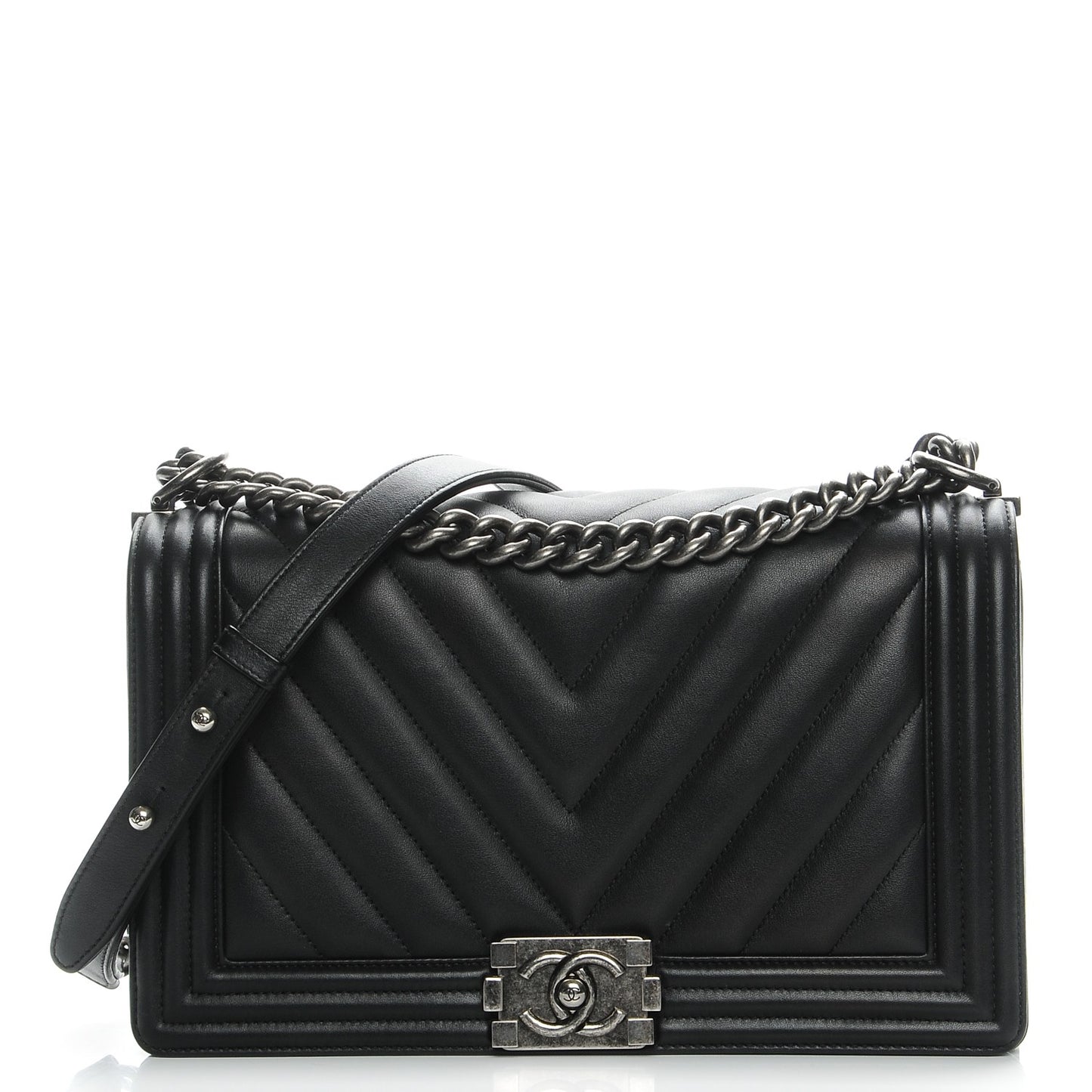 Calfskin Chevron Quilted New Medium Boy Flap Black