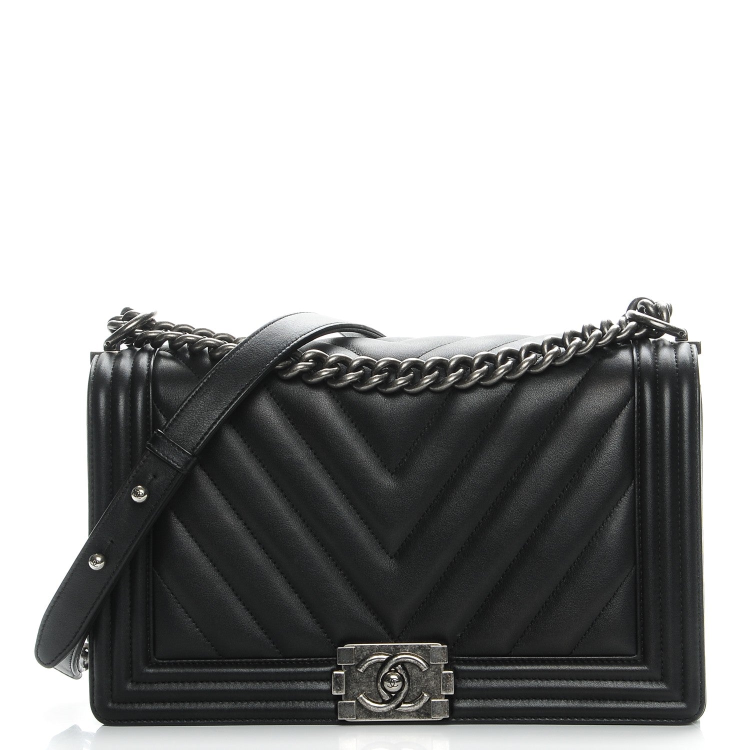 Chanel Calfskin Chevron Quilted New Medium Boy Flap Black 1 of 7