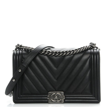 Chanel Calfskin Chevron Quilted New Medium Boy Flap Black 1 of 7