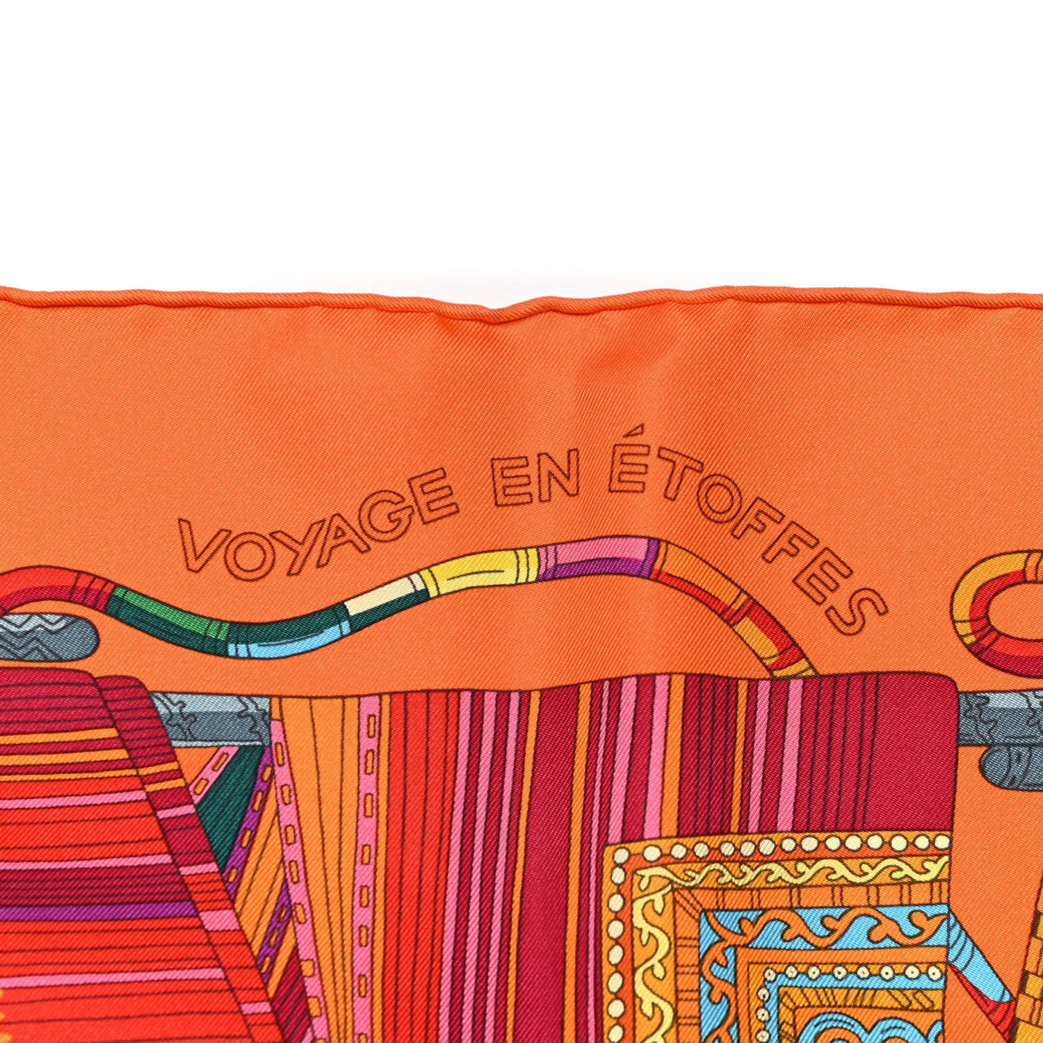 Hermes Silk Voyage En Etoffes Scarf 90 Orange Violet Jaune 5 of 6