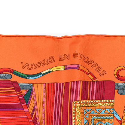 Hermes Silk Voyage En Etoffes Scarf 90 Orange Violet Jaune 5 of 6