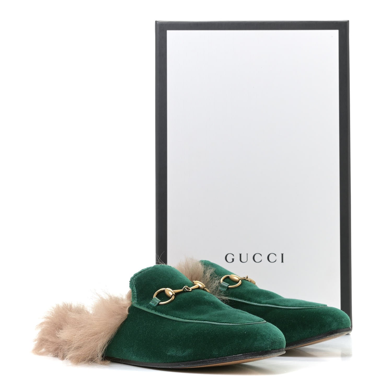 Gucci Velvet Fur Womens Princetown Slippers 37.5 Green 13 of 13