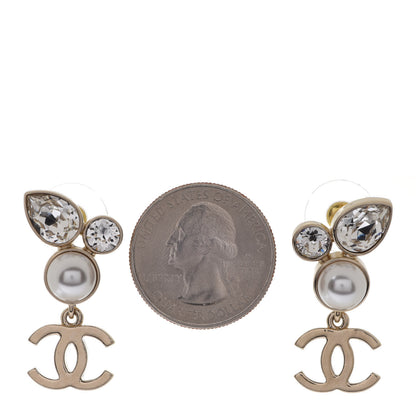 Chanel Pearl Crystal CC Drop Earrings Gold 2 of 5